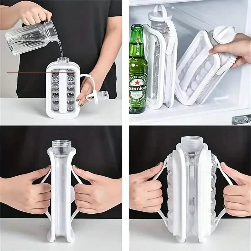 2-in-1 Portable Ice Ball Maker Kettle With 17 Grids Flat Body Lid Cooling Ice Pop/Cube Molds
