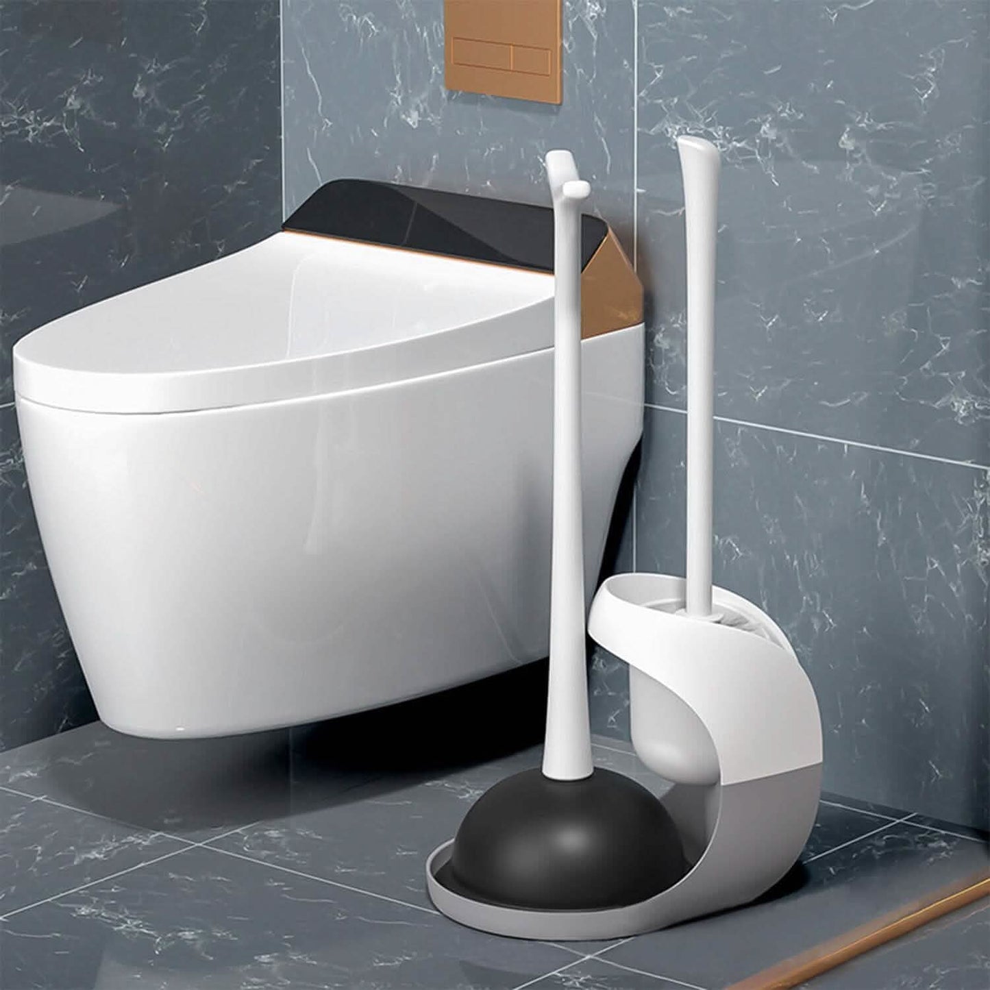 2-in-1 Toilet Plunger and Brush Combo Set with Ventilated Holder