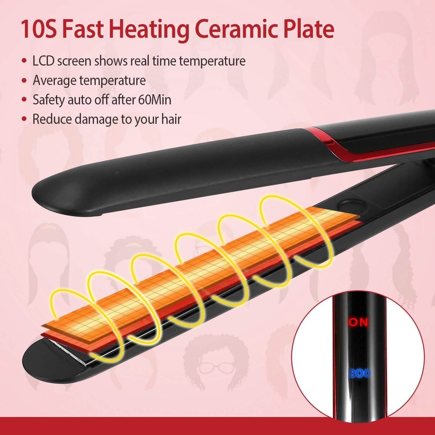 2-in-1 Twist Hair Straightener Ceramic Plate Hair Curler with Temperature Adjust LCD Display