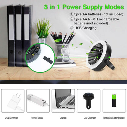 2-in-1 Outdoor Battery/USB Operated Portable Camping LED Fan