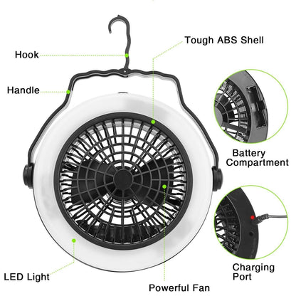 2-in-1 Outdoor Battery/USB Operated Portable Camping LED Fan