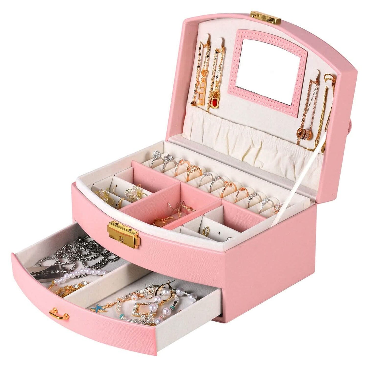 2-Layer Lockable Leather Jewelry Box