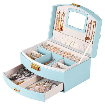 2-Layer Lockable Leather Jewelry Box