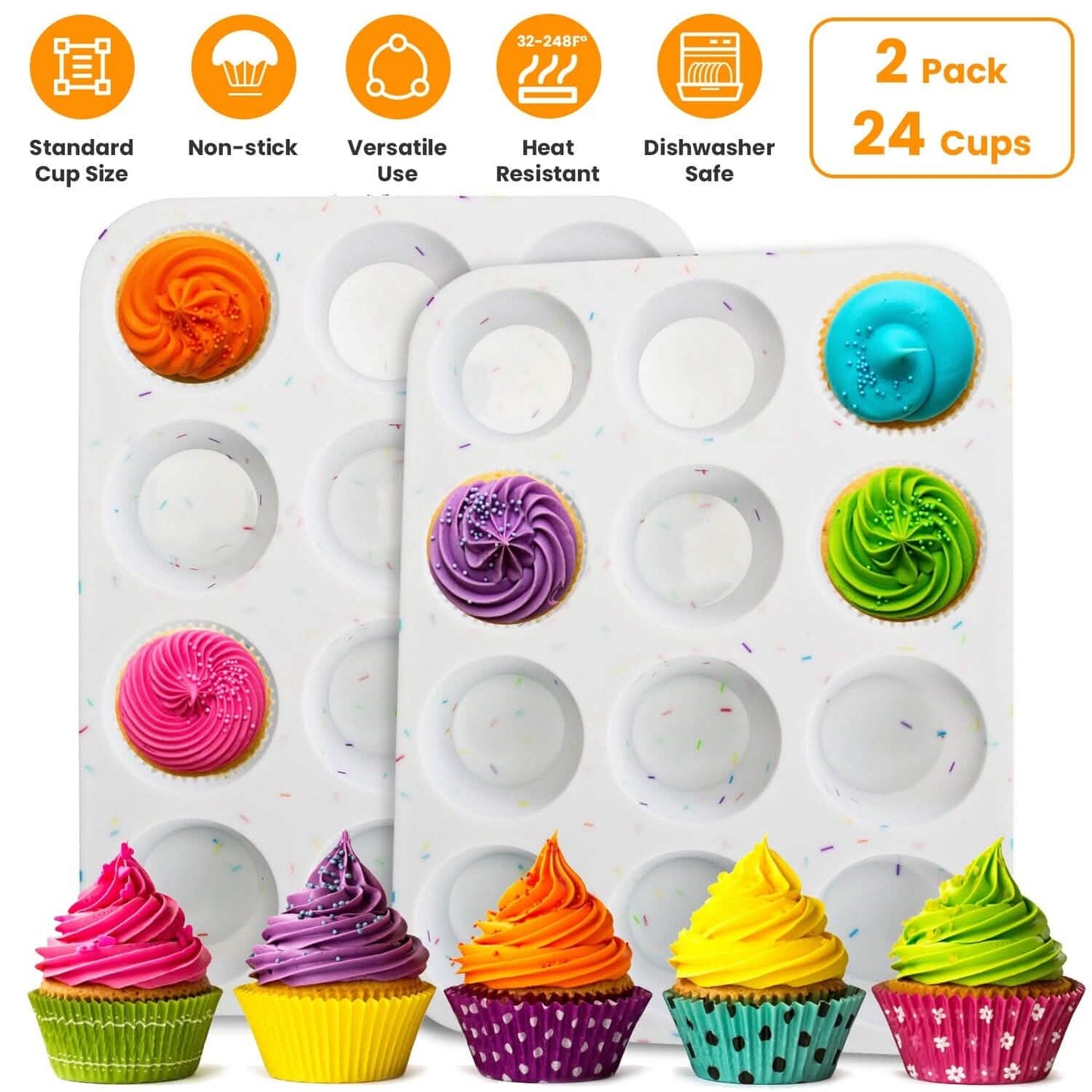 2-Pack: 12 Cups Silicone Muffin Nonstick Pans