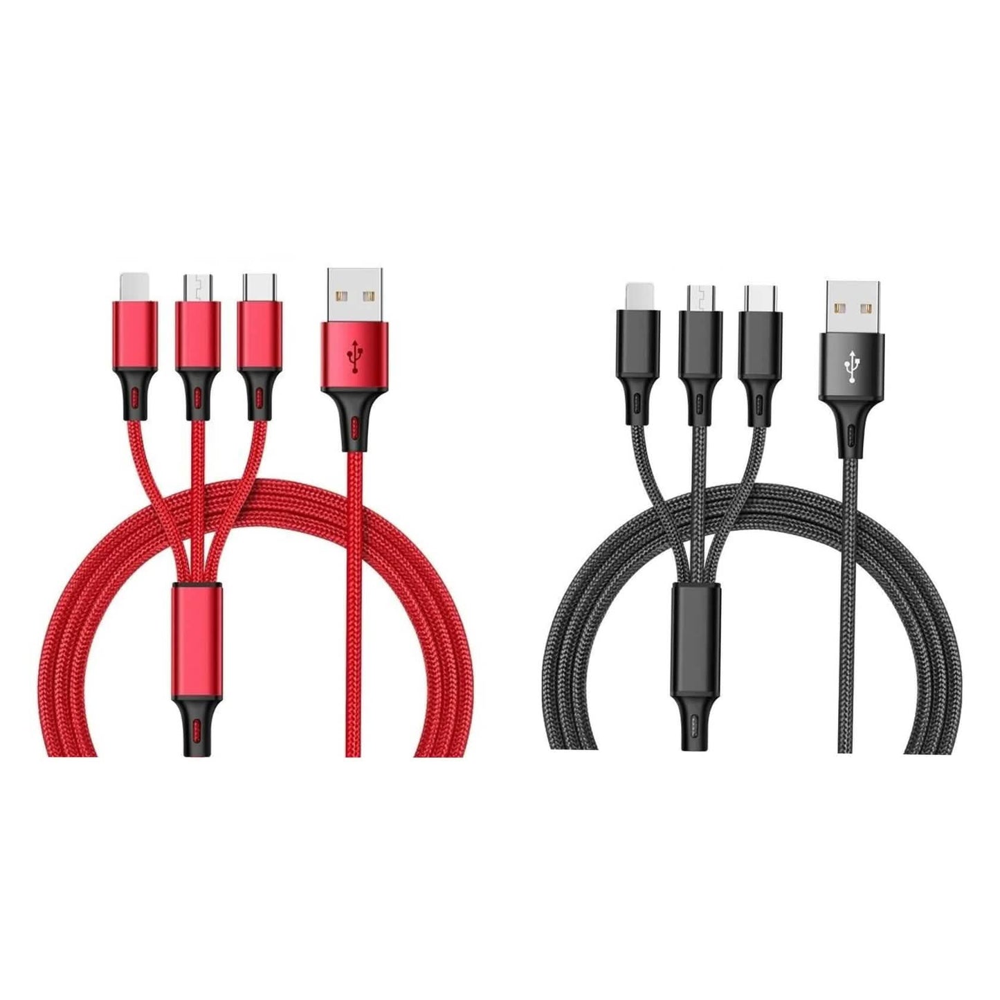 2-Pack: 3-in-1 Nylon Braided 4FT 3A Charging Cable