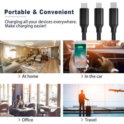 2-Pack: 3-in-1 Nylon Braided 4FT 3A Charging Cable