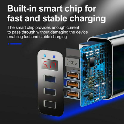 2-Pack: 3 Port LED Fast Quick Charge QC 3.0 USB Hub Display Wall Charger Adapter US Plug