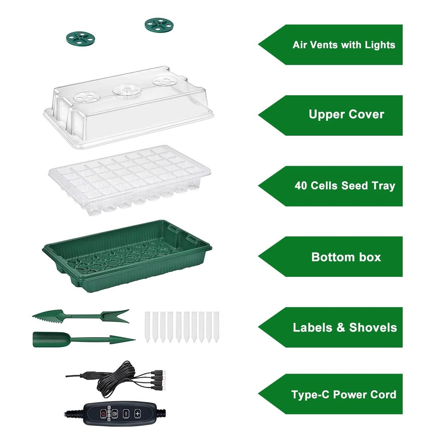 2-Pack: 40 Cell Seed Starting Tray Plant Grow Light with 4 Adjustable Brightness