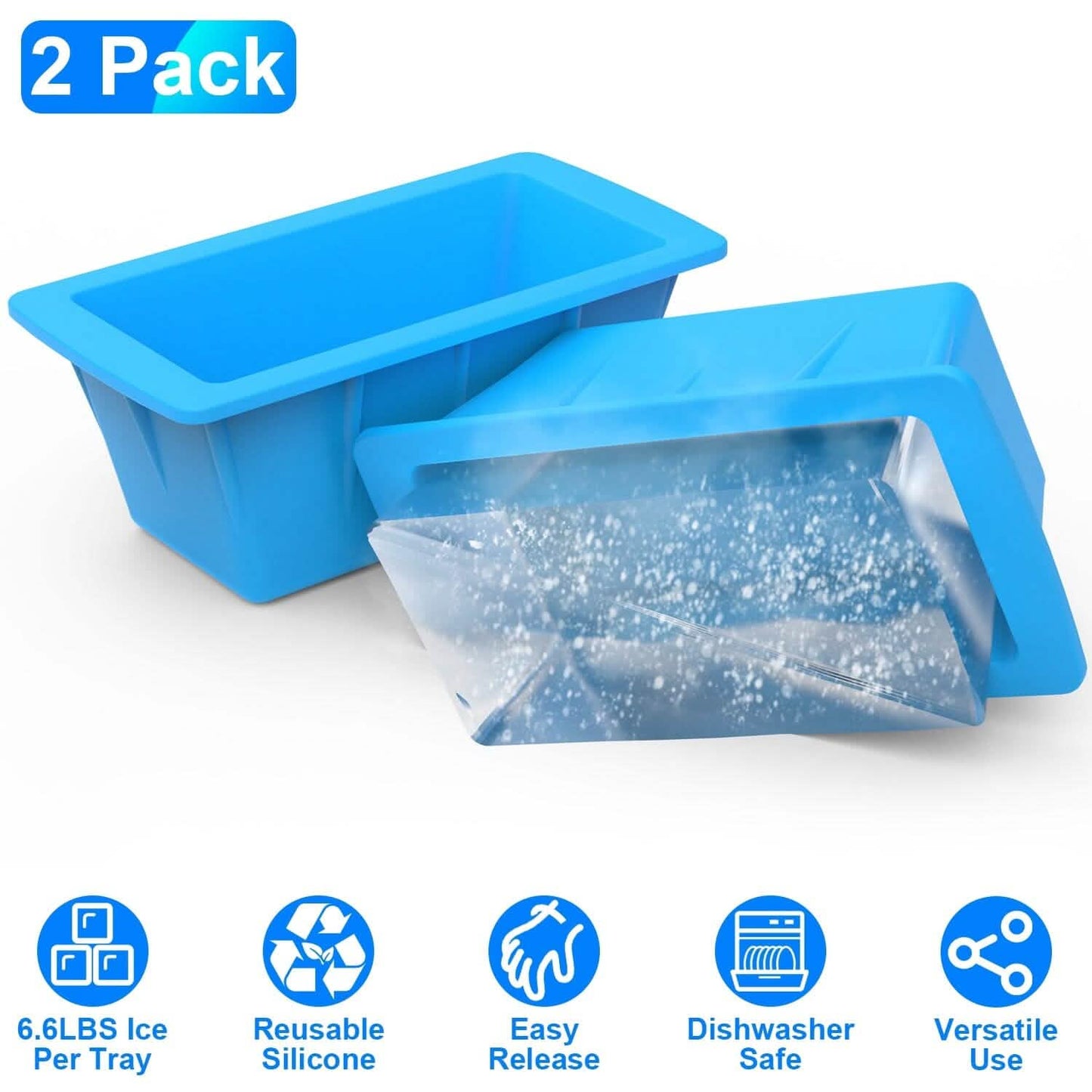 2-Pack: 6.6 lbs. Silicone Freezer Ice Block Molds
