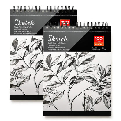 2-Pack: 9X12" 100 Sheets Spiral Sketch Pad