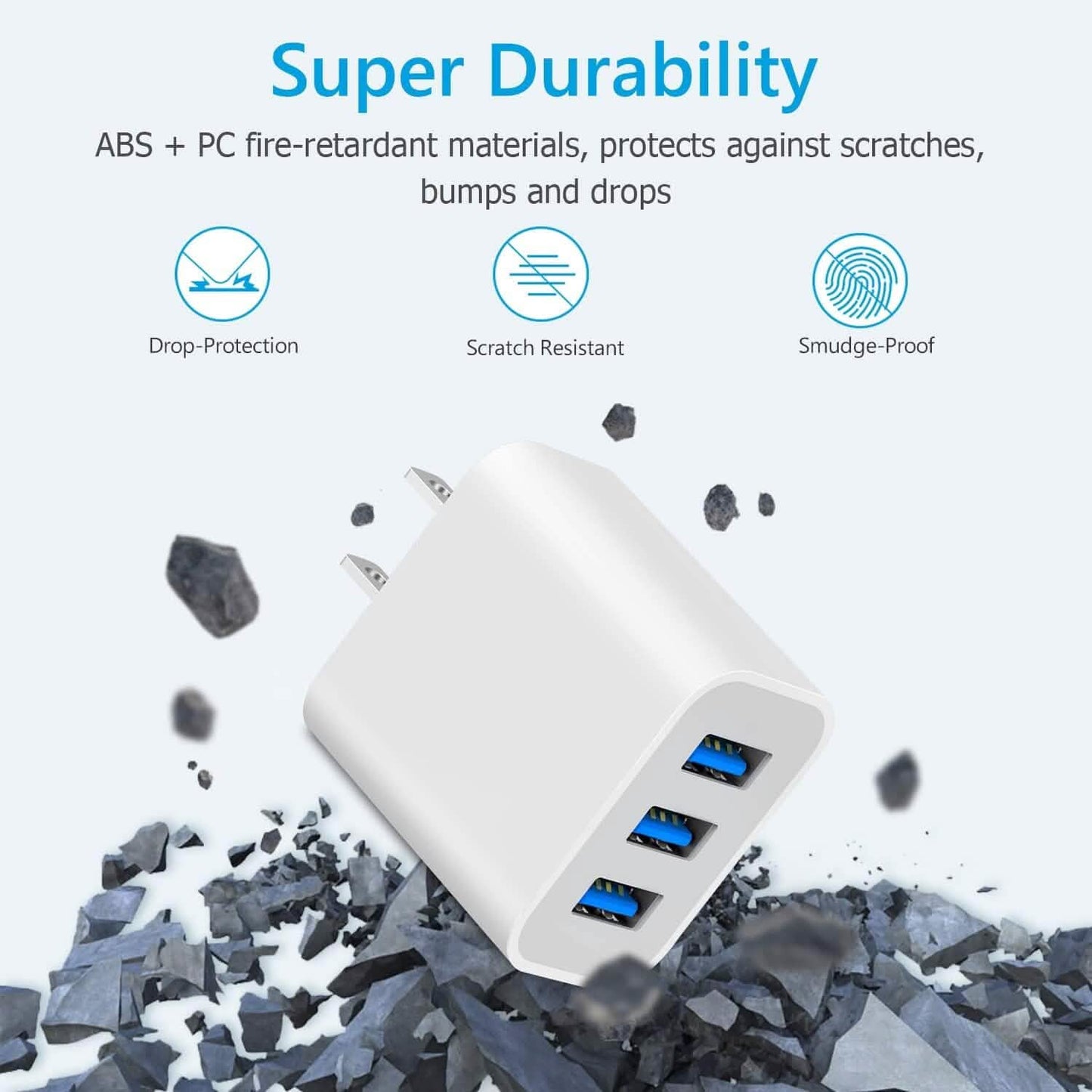 2-Pack: Compact 3-Port USB Wall Charger Adapters with Quick Charge