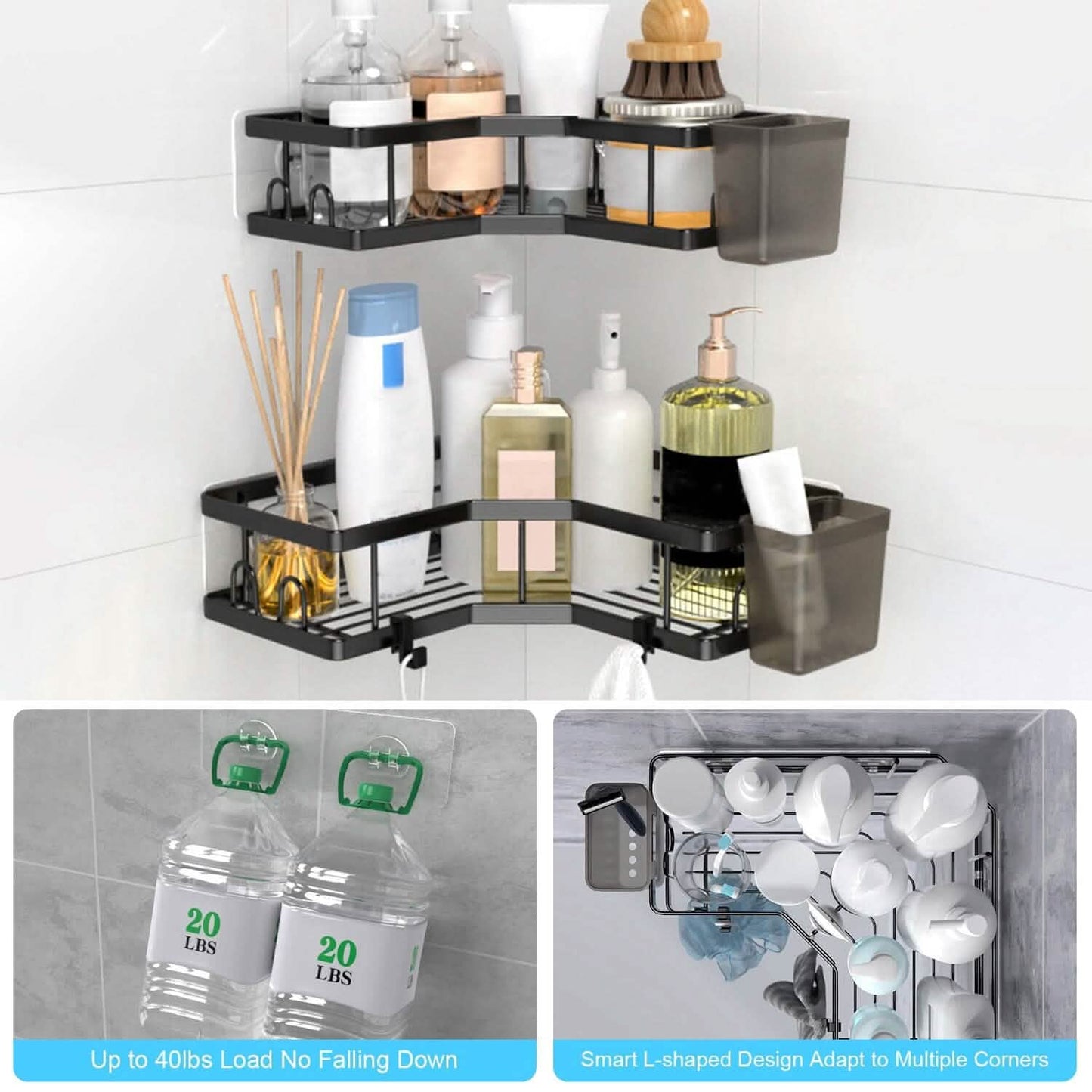 2-Pack: Corner Shower Caddy No Drilling Adhesive Shower Organizer