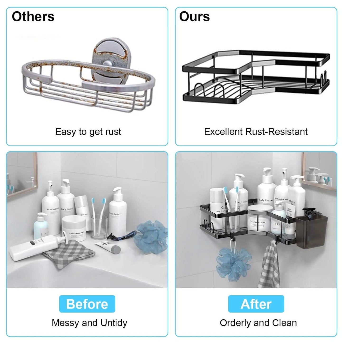 2-Pack: Corner Shower Caddy No Drilling Adhesive Shower Organizer