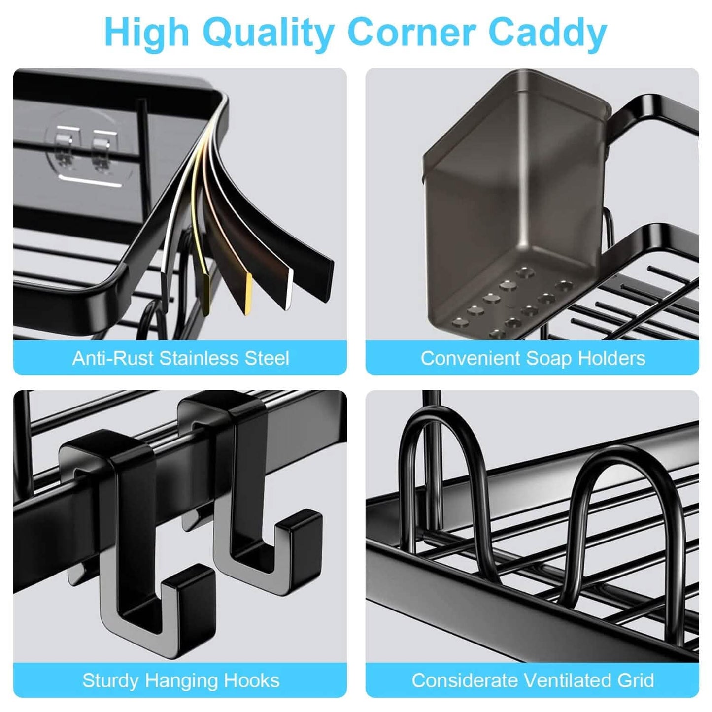 2-Pack: Corner Shower Caddy No Drilling Adhesive Shower Organizer