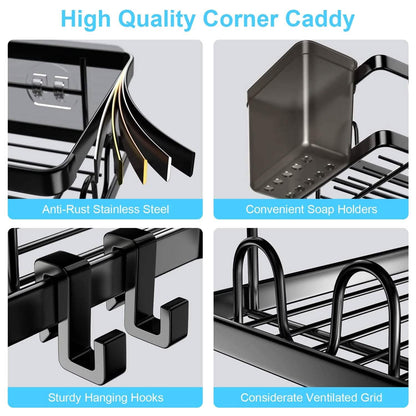 2-Pack: Corner Shower Caddy No Drilling Adhesive Shower Organizer
