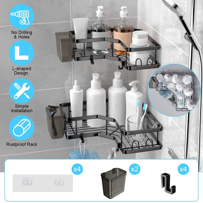 2-Pack: Corner Shower Caddy No Drilling Adhesive Shower Organizer