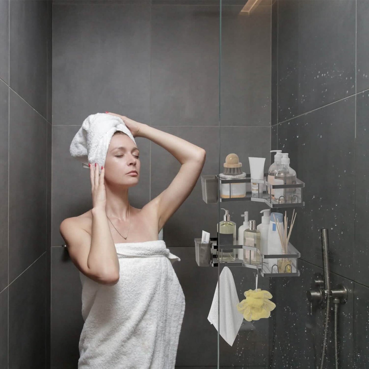 2-Pack: Corner Shower Caddy No Drilling Adhesive Shower Organizer