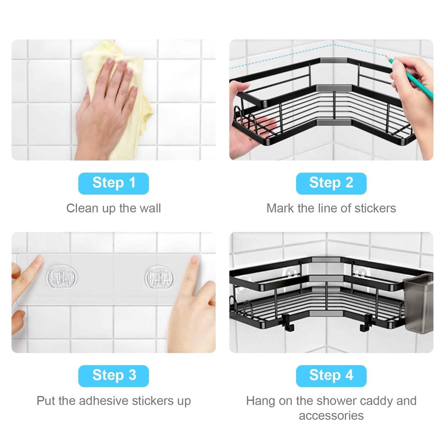 2-Pack: Corner Shower Caddy No Drilling Adhesive Shower Organizer
