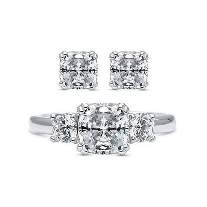 2-Pack: Cushion Cut Studs and Cushion Cut Ring with Side Stones