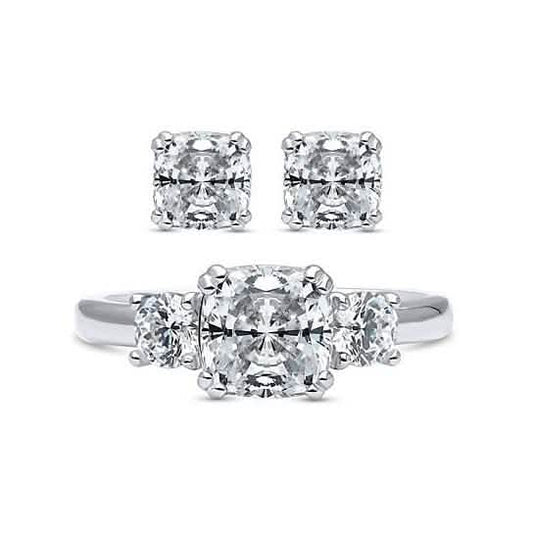 2-Pack: Cushion Cut Studs and Cushion Cut Ring with Side Stones