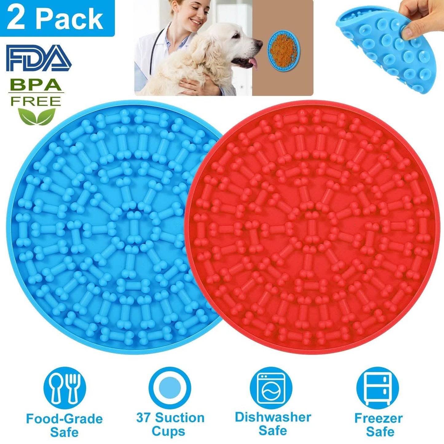 2-Pack: Dog Lick Pad Pet Shower Grooming Slow Feeder Distraction Mat