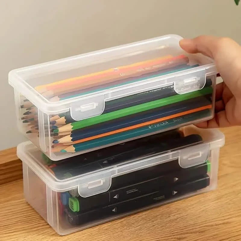 2-Pack: Extra Large Capacity Plastic Pencil Box Stackable Translucent Clear Pencil Box