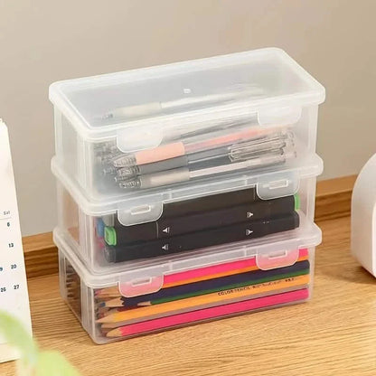 2-Pack: Extra Large Capacity Plastic Pencil Box Stackable Translucent Clear Pencil Box