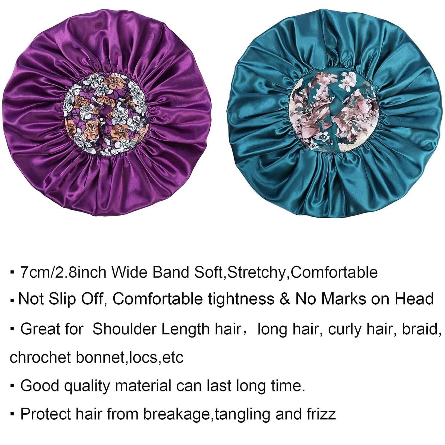 2-Pack: Extra Large Satin Bonnets for Sleeping