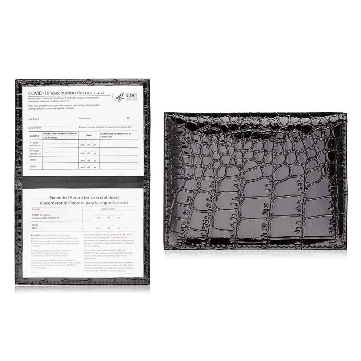 2-Pack: Faux Crocodile Leather Bling CDC Vaccination Card Immunization Record Protector Holder Passport