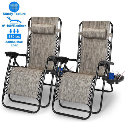 2-Pack: Foldable Zero Gravity Lounge Chair with Dual Side Tray