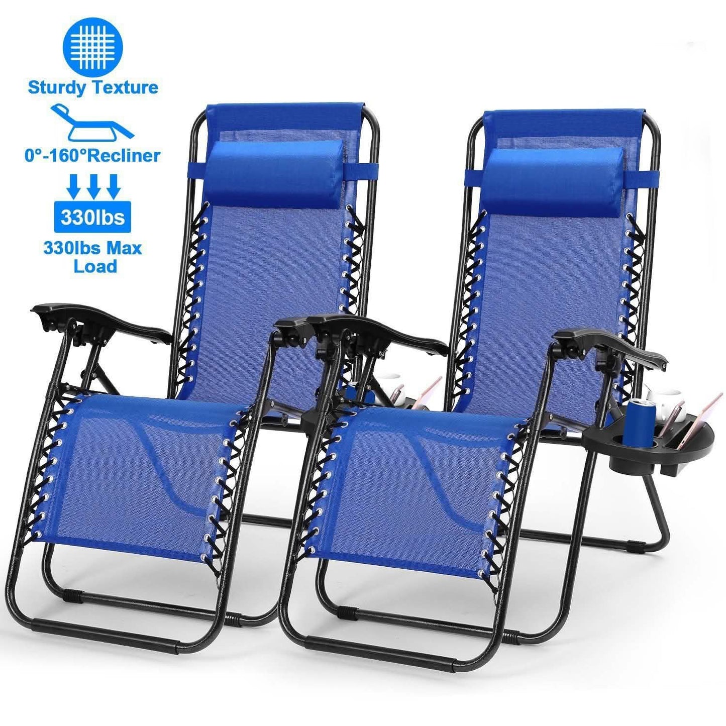 2-Pack: Foldable Zero Gravity Lounge Chair with Dual Side Tray