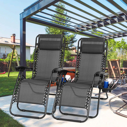2-Pack: Foldable Zero Gravity Lounge Chair with Dual Side Tray
