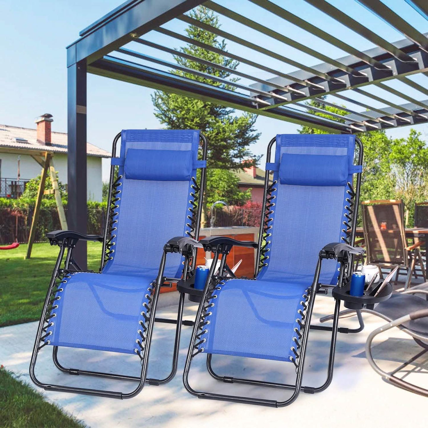 2-Pack: Foldable Zero Gravity Lounge Chair with Dual Side Tray