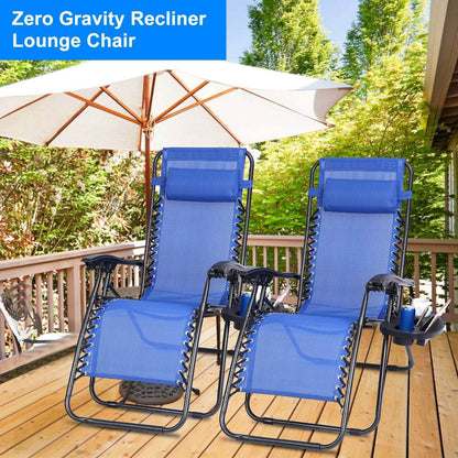 2-Pack: Foldable Zero Gravity Lounge Chair with Dual Side Tray