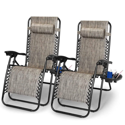 2-Pack: Foldable Zero Gravity Lounge Chair with Dual Side Tray