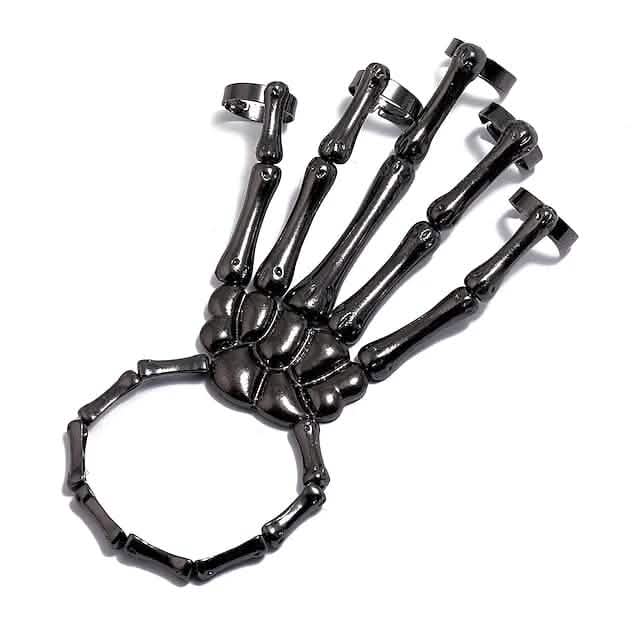 2-Pack: Gothic Bone Bracelet with Ring
