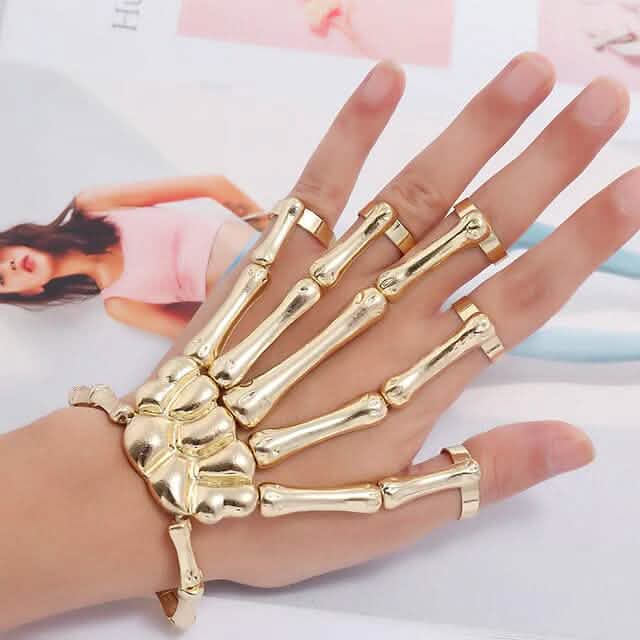 2-Pack: Gothic Bone Bracelet with Ring