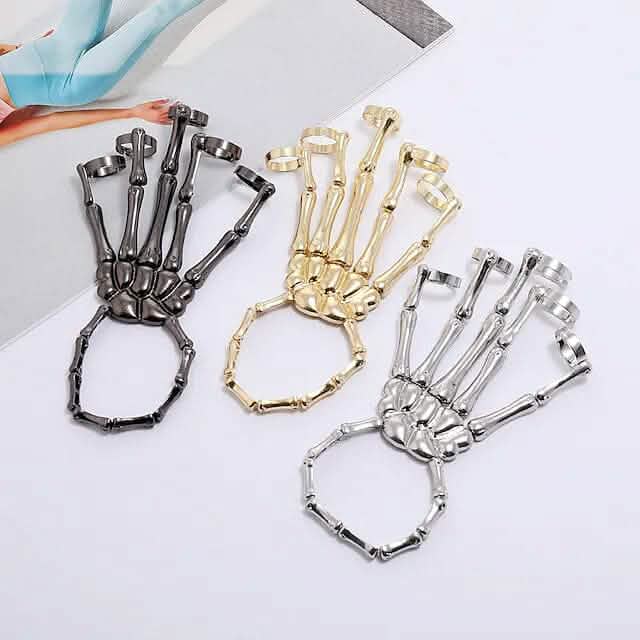2-Pack: Gothic Bone Bracelet with Ring