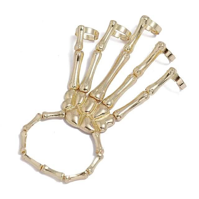 2-Pack: Gothic Bone Bracelet with Ring