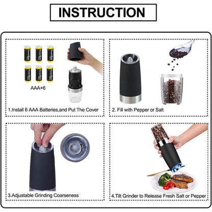 2-Pack: Gravity Electric Salt Pepper Grinder