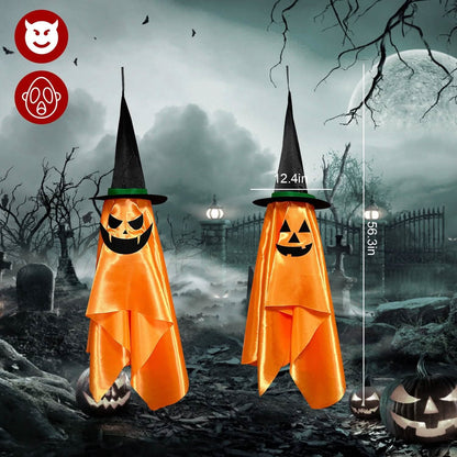 2-Pack: Hanging Ghosts with Wizard Hat Snicker Scary Face