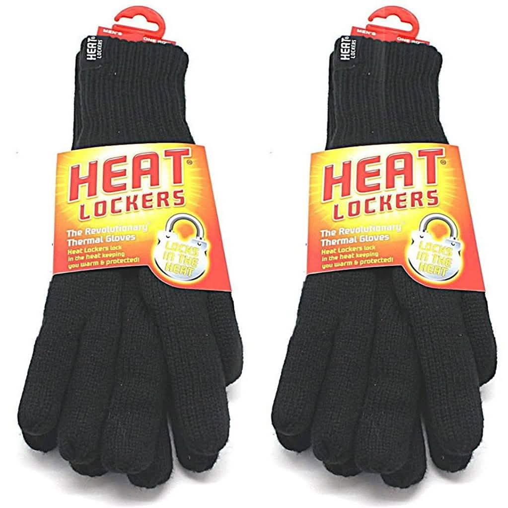 2-Pack: Heat Lockers Mens Black Thermal Gloves with Insulation Lining