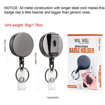 2-Pack: Heavy Duty Retractable Badge Holder Reel