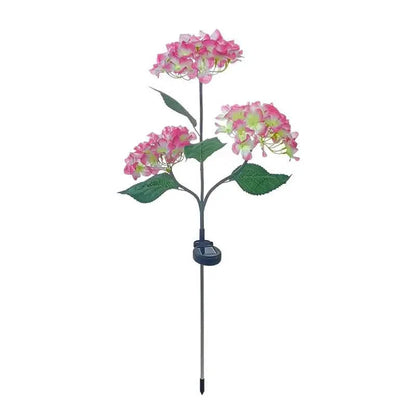 2-Pack: Hydrangea Solar LED Flower Lights with 3 Heads Outdoor Waterproof Garden Lights