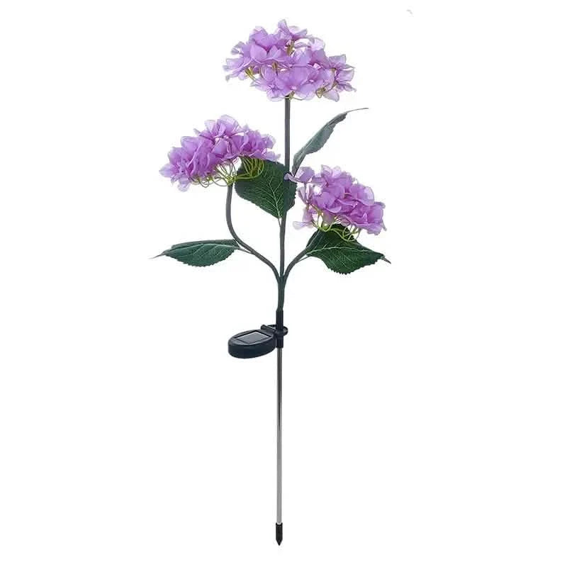2-Pack: Hydrangea Solar LED Flower Lights with 3 Heads Outdoor Waterproof Garden Lights