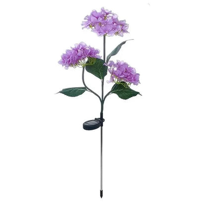 2-Pack: Hydrangea Solar LED Flower Lights with 3 Heads Outdoor Waterproof Garden Lights