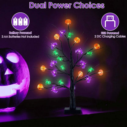 2-Pack: Lighted Halloween Trees with Timer and Adjustable Twigs