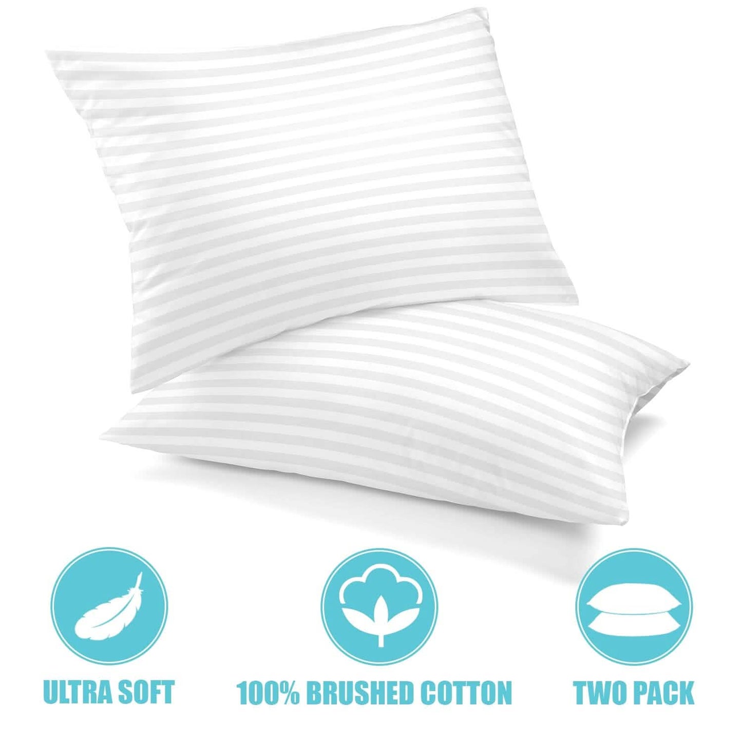 2-Pack: Lux Decor Collection Cotton Stripe Pillow Plush Bed Pillows Set