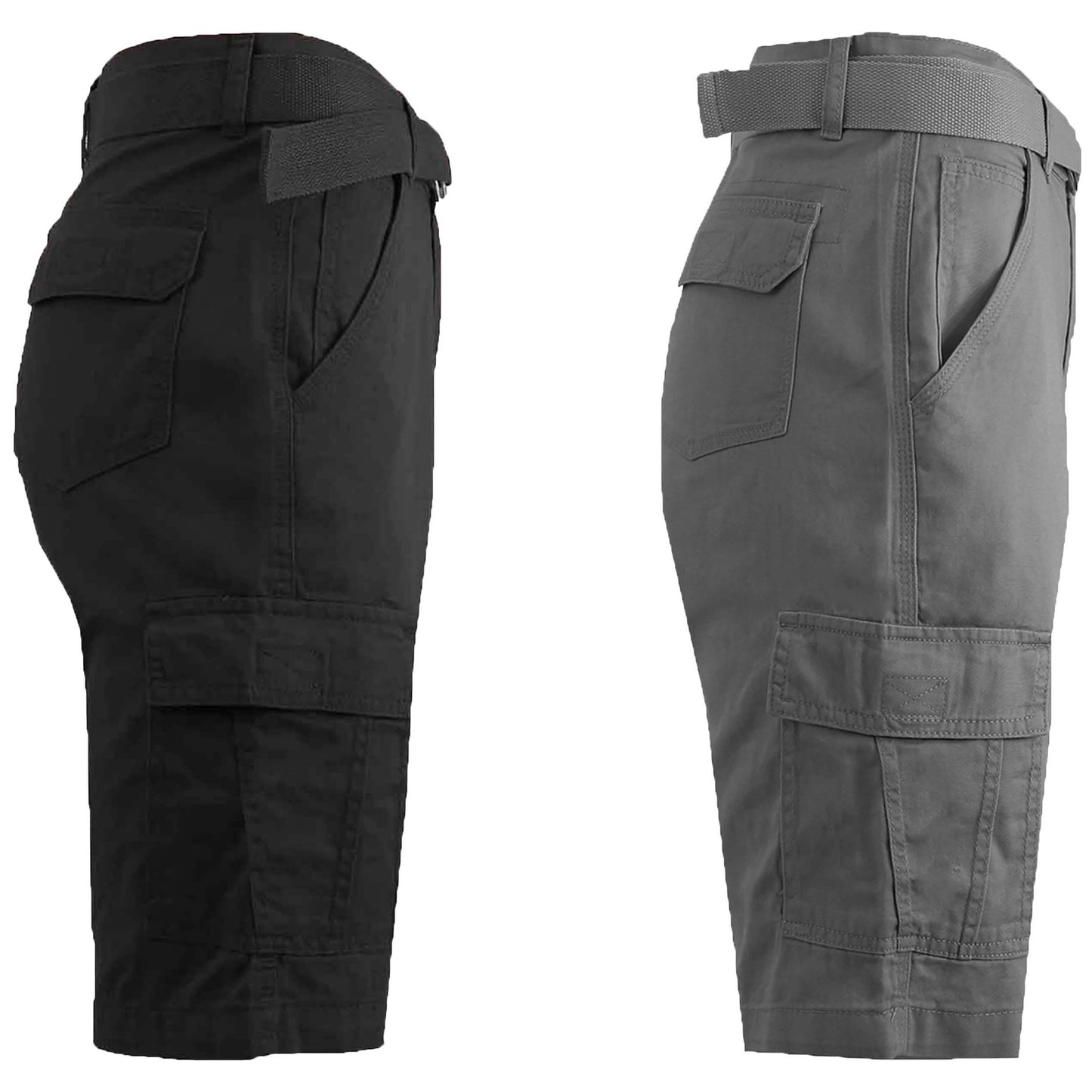 2-Pack: Men's Cotton Classic Cargo Shorts With Belt