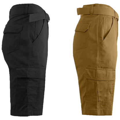 2-Pack: Men's Cotton Classic Cargo Shorts With Belt
